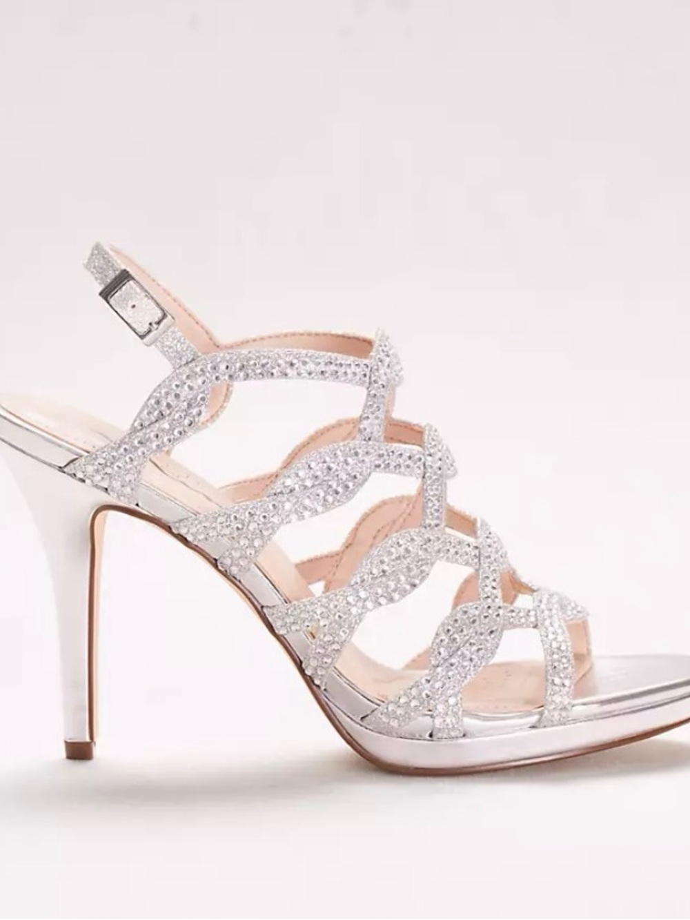 Touch of Nina 6.5 Silver Crystal Embellished Rhinestone Strappy Cage High Heels